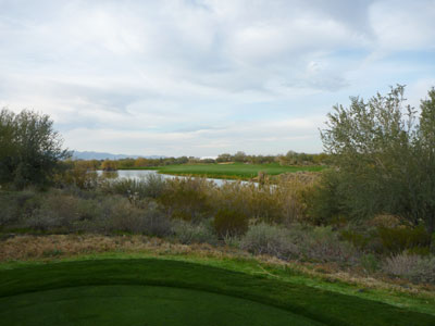 The most water on the course is found on the inside of this dogleg