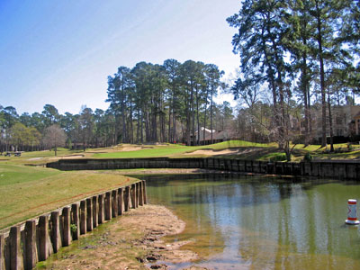 Water comes lurking in from the right and bunkers protect the left on Walden's 8th