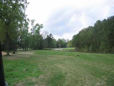 A visually intimidating tee shot along with a creek in front of the green causes havoc on this beasty hole
